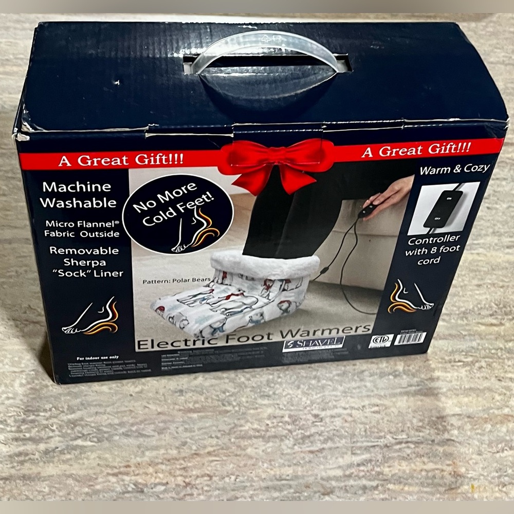 NIB SHAVEL Microflannel Electric Foot Warmers with Sherpa and Polar Bear Pattern